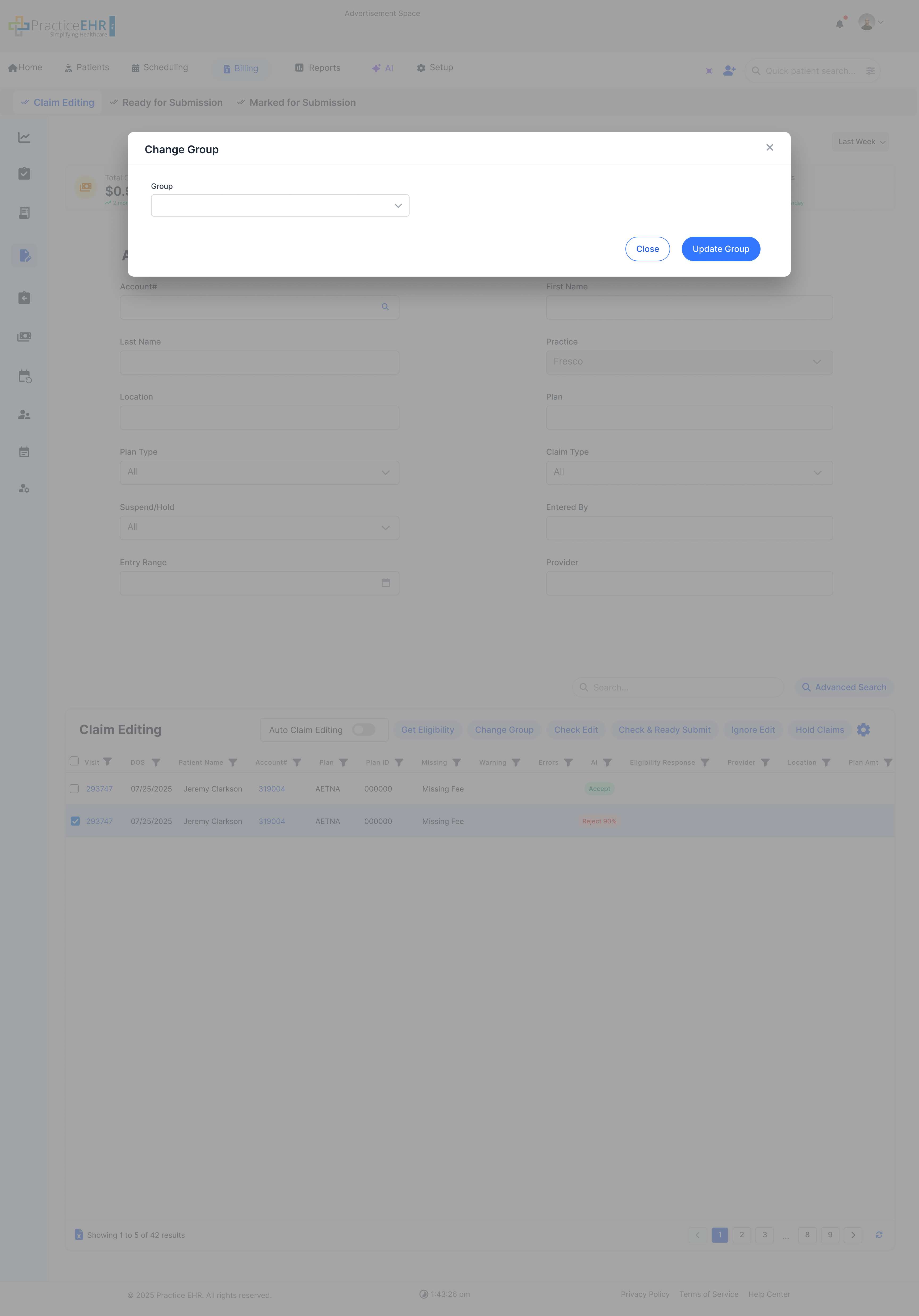 Claim Editing - Change Group Screenshot